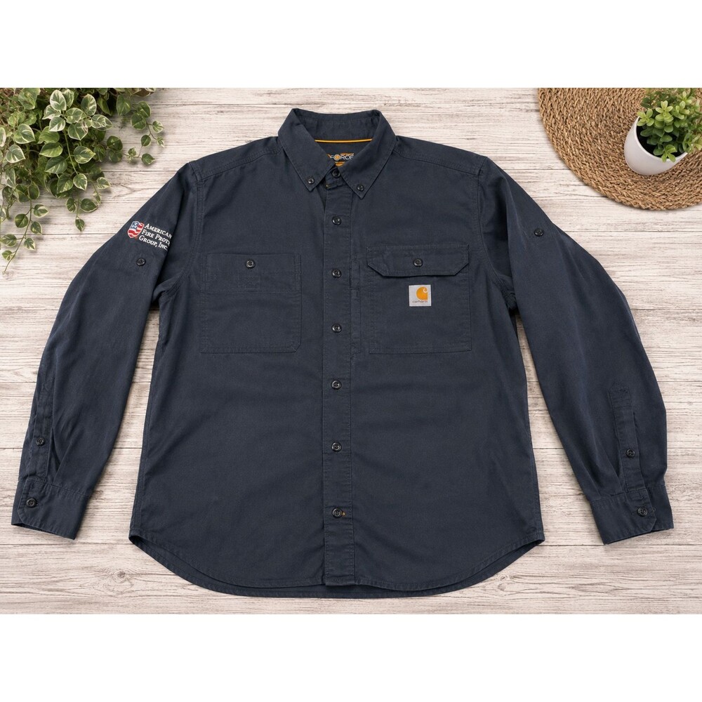 Carhartt Force Ridgefield 102418 Men's M Navy Vented Long Sleeve Work Shirt